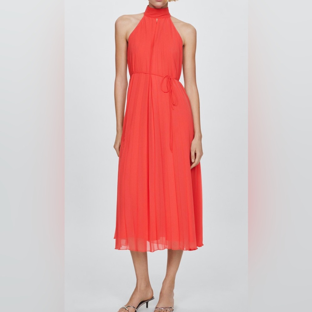 Mango Pleated Halter Midi Dress